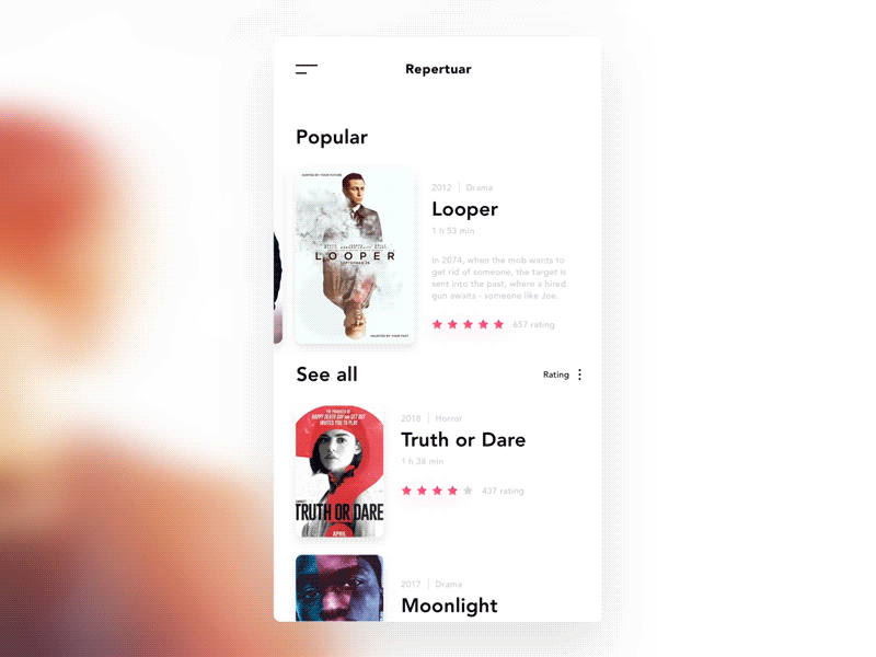 Cinema shot - Animation animation app booking cinema design kino mobile movie screen ticket ui