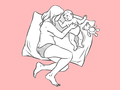 Motherhood 2d art artwork baby black white digital digital 2d editorial family halftone illustration inspiration line line art linework mother photoshop texture