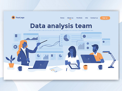 Flat Modern design of Landing Page template app business creative design development illustration landing man page people team template ui web woman