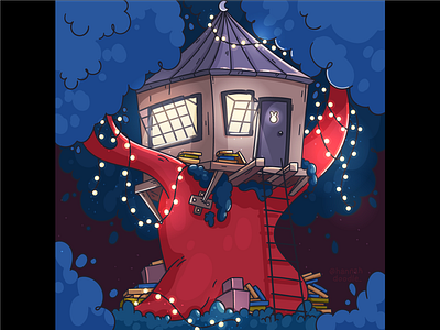 Little forest house 2d 2d vector adobe illustrator art books cartoon character cozy cute design digital forest hannahdoodle house illustration lights night rabbit vector vectorart