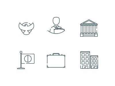 Icon hiring platform bulding company dove flag justice palace suitcase user