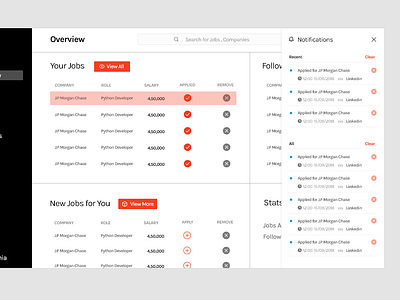 OWL \ Job tracking App - Notification pop up app dash dashboad icon menu notification popups python app saas ui ux web web app web app design web application