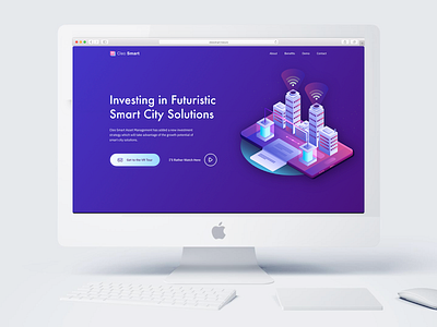 Futuristic Smart City Landing Page - #DailiUI003 bright colors clean daily 100 daily 100 challenge daily challange daily ui dribbble daily ui inspiration desiginspiration futura illustration imac mockup imac pro ingridable isometric design landing page landing page design smart city ui ux vr