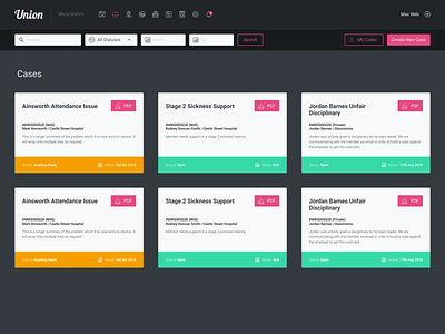 Union Case Management interface management ui union ux wip