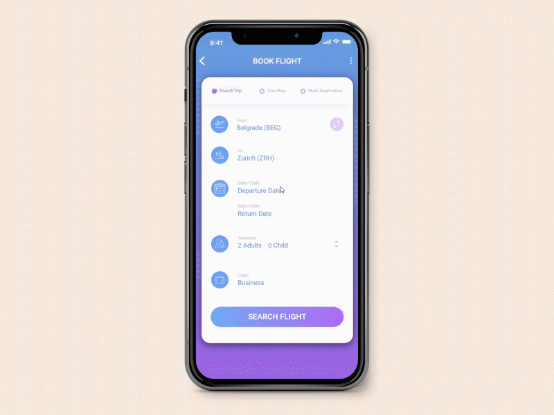 Flying Ticket Booking App Prototype adobe xd application application design behance creative design mockup prototype prototyping ui ui elements ui ux design ui ux designer ux web design wire frame wireframing xddailychallenge