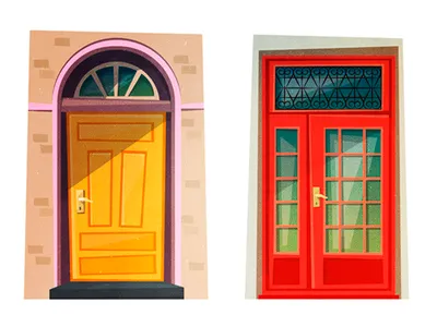 Doors architechture architect cartoon color colorful cozy design door flat glass glossy illustration modern retro shadow style texture vector vintage