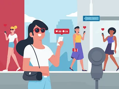 Influencer character illustration influencer instagram like share street styleframe woman