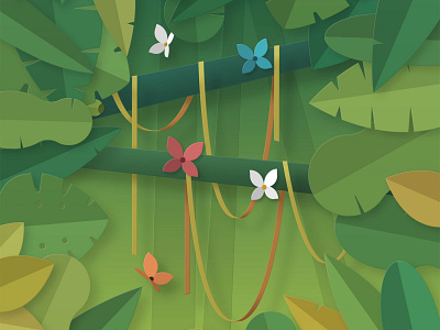 Layered Jungle Scene butterflies environment flowers illustration jungle layers leaves paper scene vines