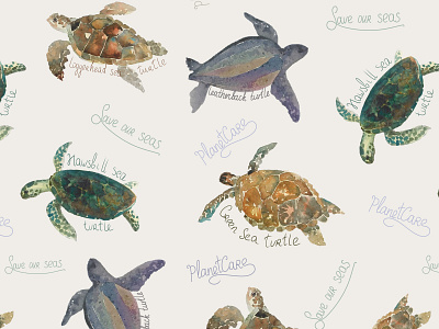 Turtles design ecology illustration pattern plastic watercolor