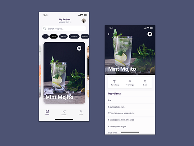 Cocktails Concept App cards cocktails dailyui drinks ios recipe tags ui