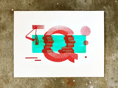 The Letter Q abstract drawn hand illustration lettering stipple stippling tyler stockdale typography watercolor