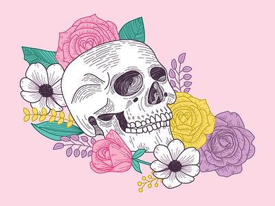 Skull drawing floral flowers illustration illustrator rose