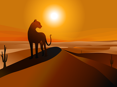 Cheetah _adobe illustrator alone animal art art black and red cat cheetah desert evening hunter long view mirage night non veg pet red runner speed sun rays vector art vector artwork