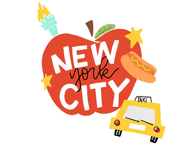 new york city apple apple pencil car children illustration hand lettering hot dog liberty new york new york city nyc procreate red apple star statue of liberty taxi the big apple zroom