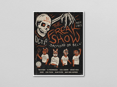 The Freak Show Music & Arts Festival Poster distressed festival illustration music photoshop poster retro skull typography vintage