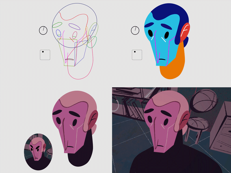 Dorian #2 Head Rig 2d 2d animation 2d art after effects animation art cel animation character duik gif illustration motion design rig wip