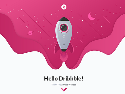 Hello Dribbble 2d design design dribbble dribbble best shot dribbble invitations dribbble invites fire first shot hello dribbble illustration rocket uidesign