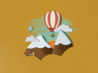 Moutain Balloons cutout digitalart graphicdesign illustration layered paper papercraft papercut photoshop pretty