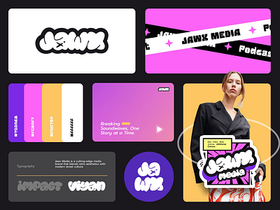 Jawx Media - Podcast and entertainment | Branding animation bento grid brand branding branding guideline design entertainment graphic design illustration logo media pink platform podcast purple retro retro modern storytelling street visual identity