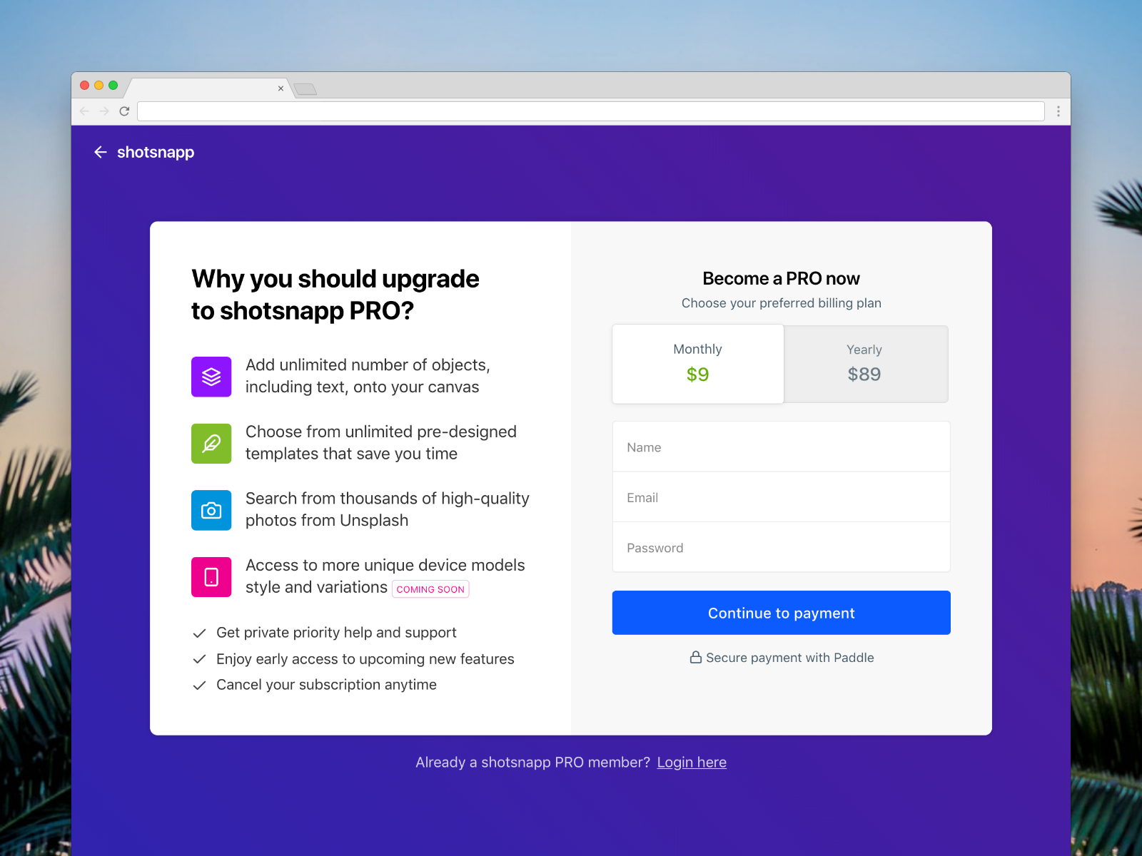 Example of Upgrade to PRO