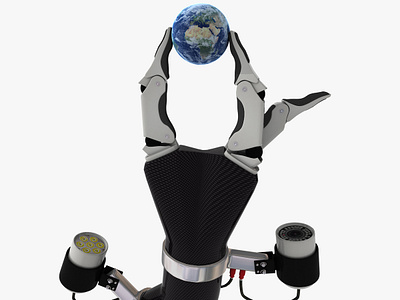 He's Got the Whole World in His Hand 3d 3d art 3dsmax art camera characer concept concept art concept design design fantase futuristic hand hand concept light prototype robot robotic sf world