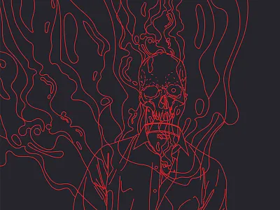 Fragment 85 burning illustration laconic lines minimal no face scary skull smokes