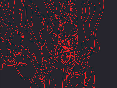 Fragment 85 burning illustration laconic lines minimal no face scary skull smokes