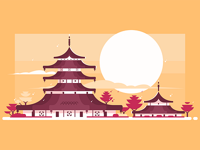 Traditional Japanese house architecture asian background chinese flat house illustration japanese kit8 pagoda sunset traditional vector