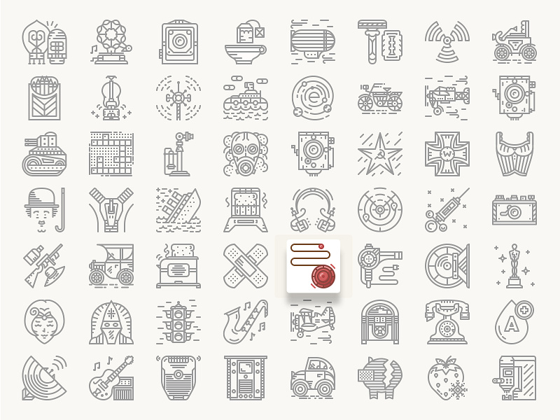 Historical Icons Black and White. 1910-1930 20th century culture historical history geek icon design icon pack icons science technology tranport vintage