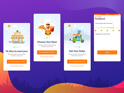 Onboarding screen for food delivery feedback food and beverage food and drink food app illustraion onboarding ui walk through