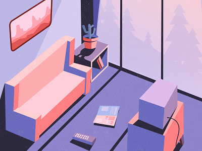 lazy room afternoon apartment flat design illustration interior isometric lazy sunset