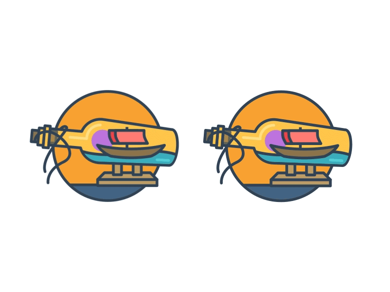 Life Bottle animation bottle fantasy icon illustration island mildicons motion motion graphics orange ship sun watter waves