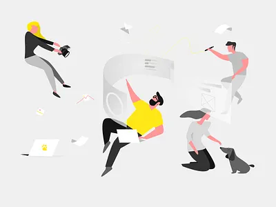 Meet the Crew branding charachter design dog dribbble flat fun illustration praedikat service shape storytelling team vector work