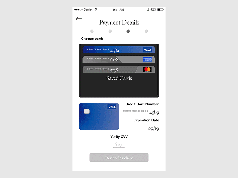 Saved Cards Transaction V1 animation ecommerce ui ux