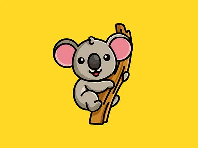 Koala aussie australia baby koala cartoon outline character mascot climb climbing cute adorable illustrative illustration logo identity nature zoo rest hang up sticker kids tree stem