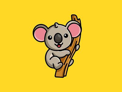 Koala aussie australia baby koala cartoon outline character mascot climb climbing cute adorable illustrative illustration logo identity nature zoo rest hang up sticker kids tree stem