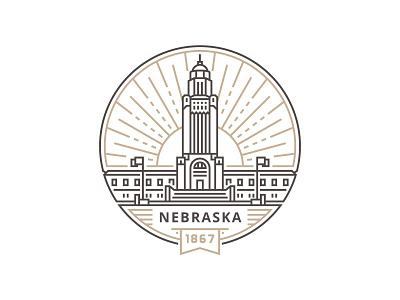 Nebraska building capitol design emblem illustration logo nebraska sun usa