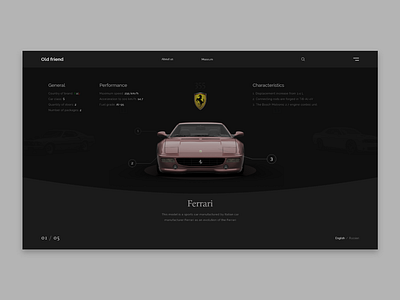 Old friend - car gallary and encyclopedia car dark design ferrari ui ux web