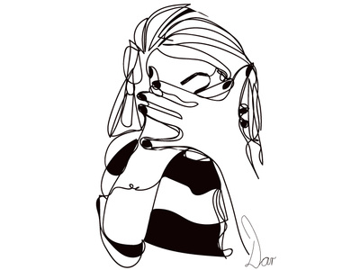 One line Dar black and white girl illustration illustrator one line