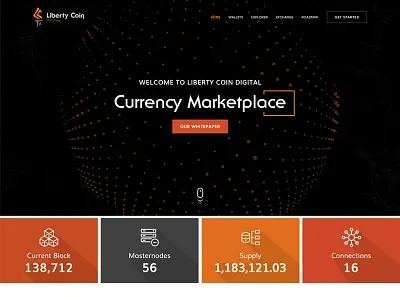 Liberty Coin bitcoin block chain coin credit card curreny design landing page market place technology