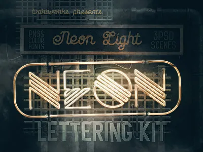 Neon Light Lettering Kit 3d bundle color font deal dealjumbo grunge lettering neon neon effects neon font neon lettering neon light neon sign neon typography photoshop retro scene creator steampunk vintage