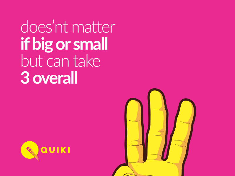 Quiki | Big or Small booking car carpool fingers flat friends gesture hand love motion night pink poking ride shapes threesome violent