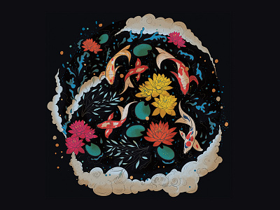 Koi Fish art black colors design digital fish illustration koi nature