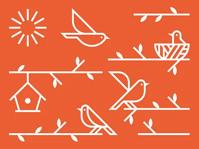 The Perch bird bird house illo illustration linear nature orange perch sun tree