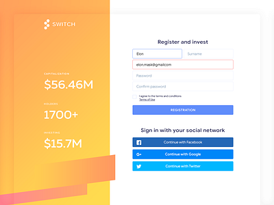 Switch /// Registration page design flat flat design minimal photoshop registration registration form ui ux vector web web design website