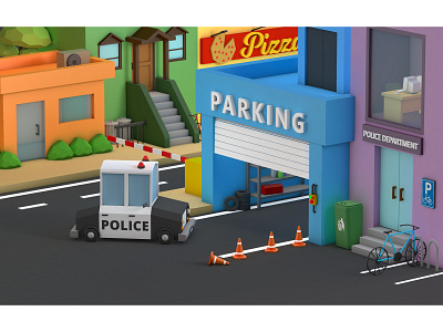 Police Parking 3d 3d art 3d artist animation c4d cinema 4d design illustration low poly low poly art parking police police car render