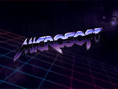 Microsawft 1980s airbrush chrome illustration logo retro transformers typography vintage