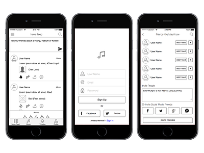 Music App - Wireframe adobe xd app audio app axure concept design interaction design ios mobile app mobile app design music album music app sign up user center design user experience design ux