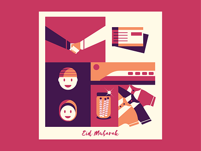 Eid Mubarak art card design eid illustration mubarak smile train vector