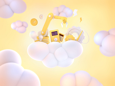 Technical Sector 3d 3d art 3d artist autodesk cartoon cloud clouds electricity pixar renderman robot robotic tech yellow